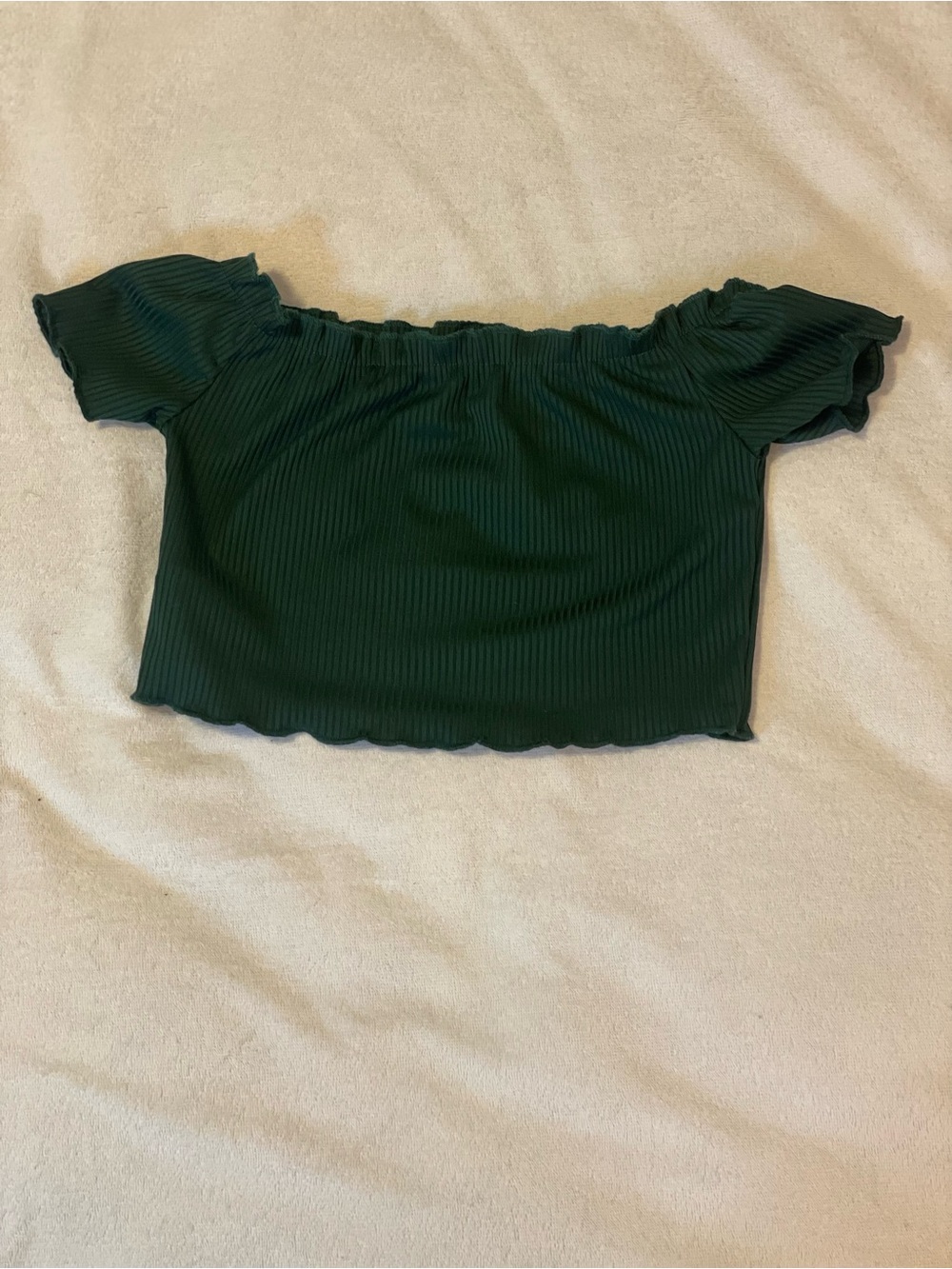 SHEIN Forest Green Off-Shoulder Ribbed Crop Top